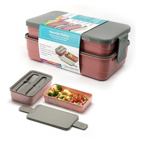 WE DROP - Marmita Prática Divisórias Organizadora Kit Com Talher - Rosa