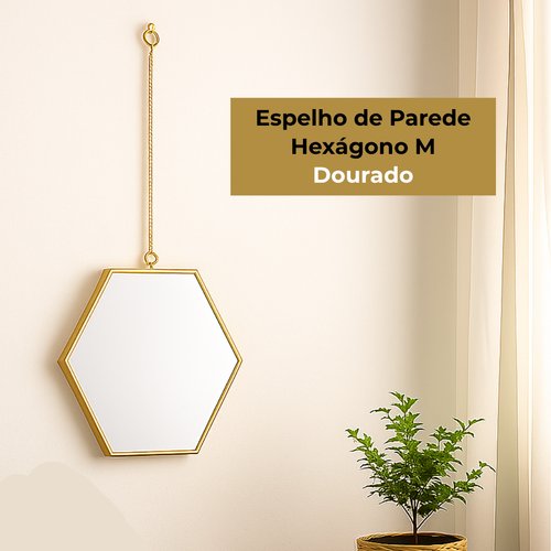 Espelho de Parede Hexágono M - Dourada