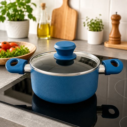 Panela Antiaderente Cerâmica com Tampa 18cm - Azul