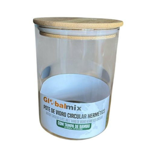Pote de Vidro Circular Hermético Multiuso com Tampa de Bambu - 1000ML