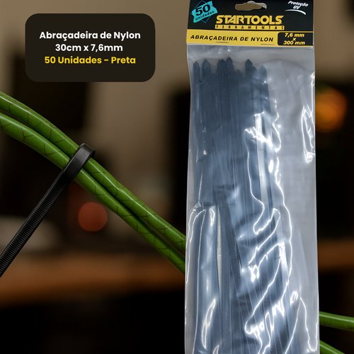 Abraçadeira de Nylon 30cm x 7,6mm com 50 Unidades - Preta