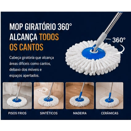 Mop Giratório com Balde Duplo Para uma Limpeza Prátida e Rápida 360