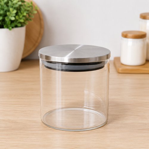 Pote Hermético Redondo Vidro Com Tampa de Inox 700ml
