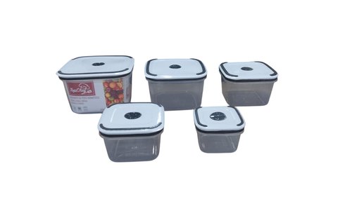 Conjunto 5 Potes Herméticos Quadrado de Plástico Com Tampa