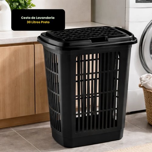 Cesto de Lavanderia 30 Litros Preto