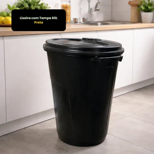 Lixeira com Tampa 60L -  Preta