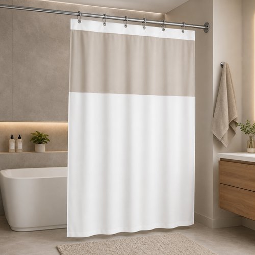 Cortina de Box com Visor Transparente e Ganchos 1,38m x 1,98m -  Branca