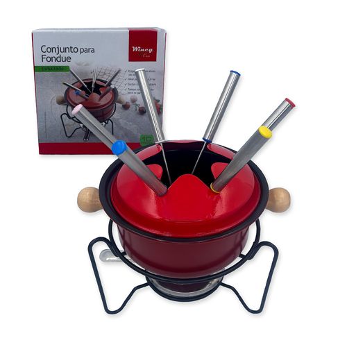 WE DROP - Conjunto Fondue 10 Peças Carne Chocolate Jantar Romântico - VERMELHO