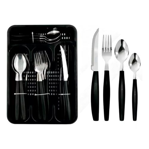 Conjunto de Talheres Home em Aço Inox Preto 25 Peças