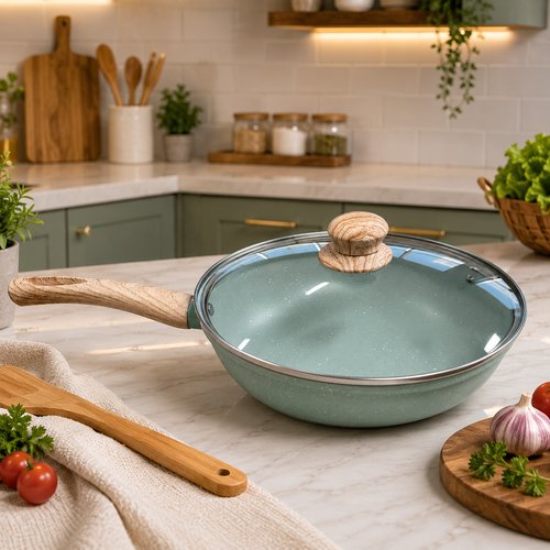 Kit Frigideira Nanocerâmico Granito com Tampa 28cm - Verde