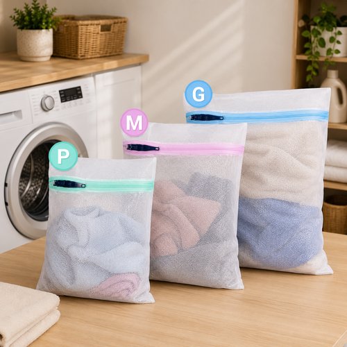 Kit Saco para Lavar Roupas com Zíper  P M G - Branco
