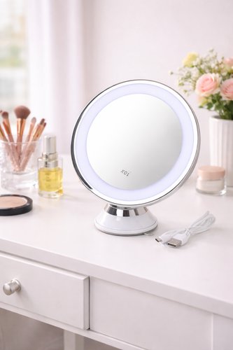 Espelho de Mesa Redondo LED para Maquiagem Com USB - Branca