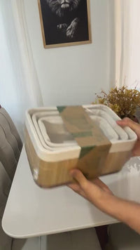 Conjunto 3 Cestos Organizadores Multiuso Bambu Natural Roupas Cosméticos Closet Banheiro Decoração