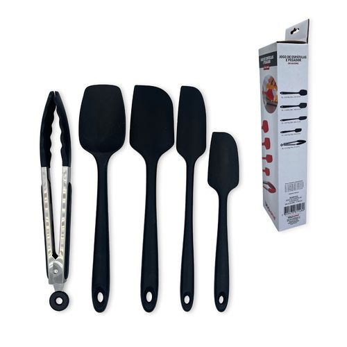 Conjunto De Espátulas E Pegador Em Silicone Unyhome 5 Peças - PRETO