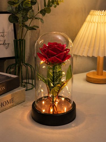 Cúpula Decorativa com 1 Rosa - Vermelha