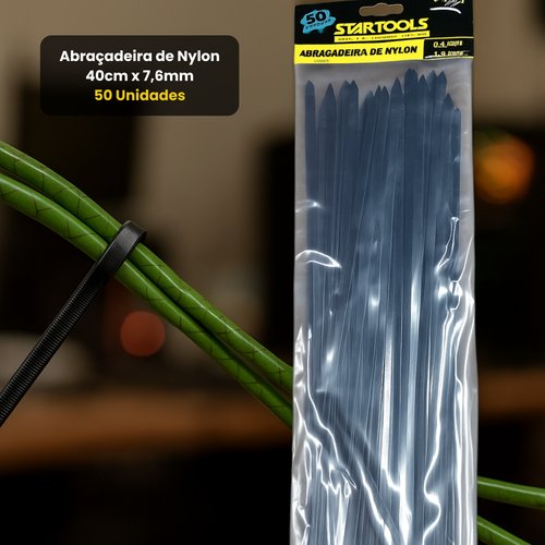 Abraçadeira de Nylon 40cm x 7,6mm com 50 Unidades - Preta