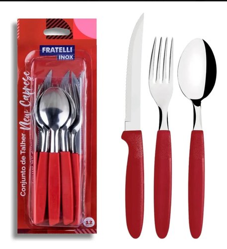 Conjunto de talheres inox c 12 peças/ Vermelha