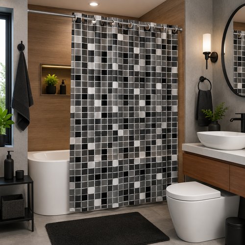 Cortina de Box Pastilha com Ilhós 1,38m x 1,98m - Preta