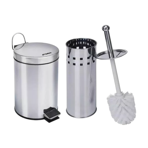Lixeira de Banheiro 5 Litros com Escova Sanitária e Suporte - Inox