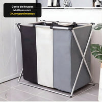 Cesto de Roupas Multiuso com 3 Compartimentos