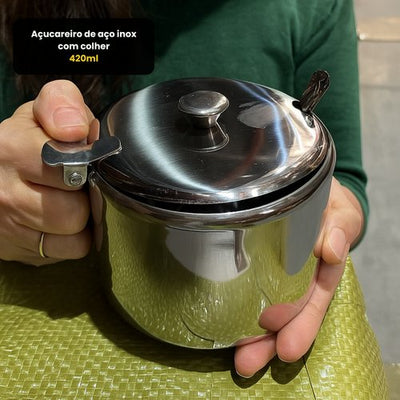 Açucareiro de aço inox com colher 420ml