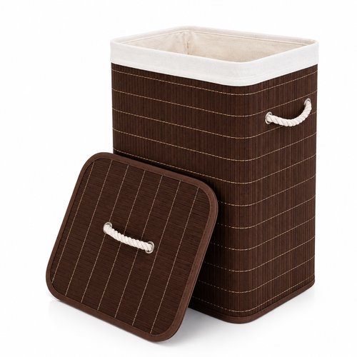 Cesto de Bambu com alças e tampa 70L- Marrom