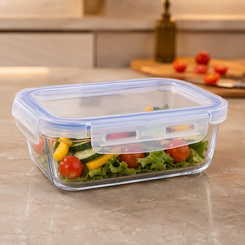Pote Hermético Retangular com Tampa Vidro 640ml