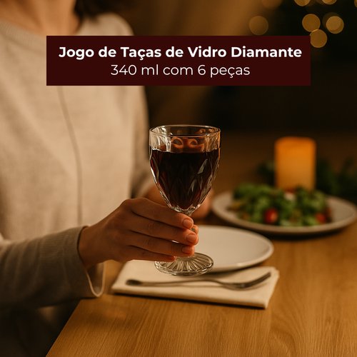 Jogo de Taças de Vidro Diamante 340 ml com 6 peças