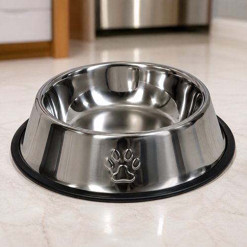 Comedouro Antiderrapante Redondo Grande Para Cachorro e Gato 30cm - Inox