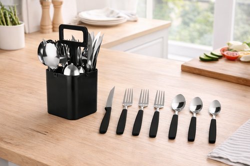 Conjunto de Talheres Verona com 25 Peças - Preta